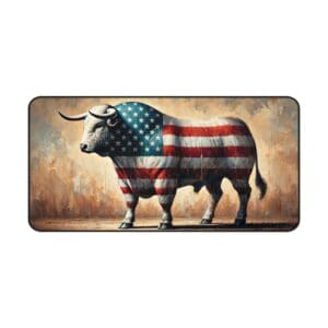 Bull painted with American flag design.