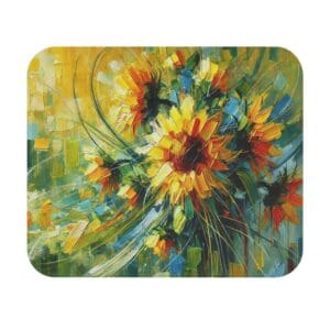 Abstract painting of vibrant sunflowers.