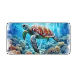 Sea turtle swimming over vibrant coral reef.