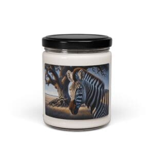 Zebra image on jar candle.
