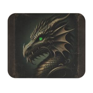 Green-eyed dragon with dark scales.