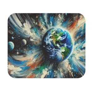 Colorful cosmic explosion around Earth and planets.