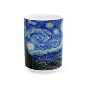 Starry Night design on a ceramic mug.