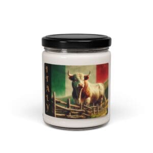 Candle jar with bull and Italian flag.