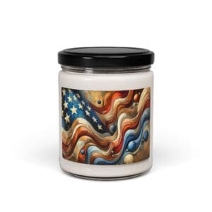 Jar with abstract American flag design.