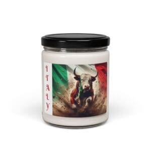 Candle jar with bull and Italian flag.
