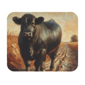 Black cow on a rural dirt path.