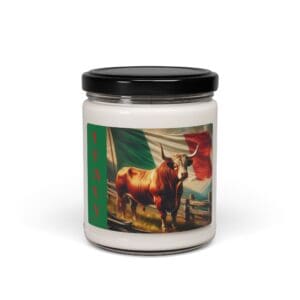 Candle jar with bull and Italian flag.