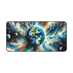 Earth exploding in colorful cosmic scene.