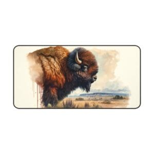 Bison illustration with landscape background.