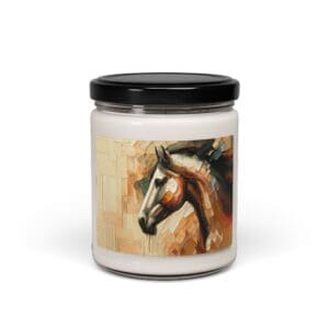 Candle jar with abstract horse design.