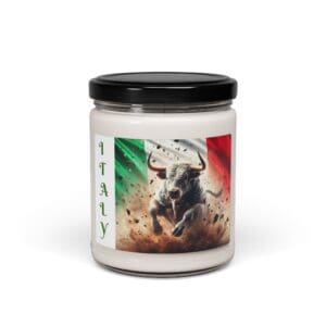 Candle jar with Italian flag and bull.