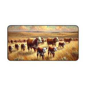 Cows and calves walking in a field.