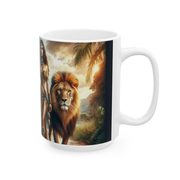 70600CC15W - 15oz Ceramic Mug, Amazon Warrior Security, Fantasy, Mythology, Tiger, Lion - Image 2