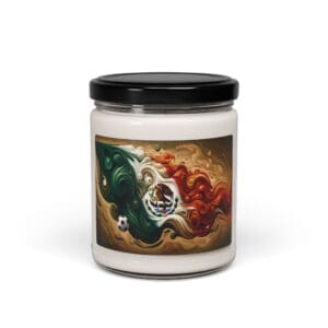 Jar with Mexican flag swirl design.