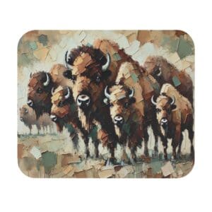 Abstract painting of a bison herd.