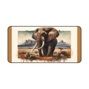 Elephant standing in an African landscape painting.
