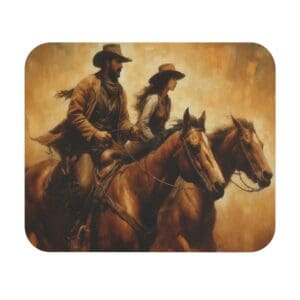 Cowboy and cowgirl riding horses together.