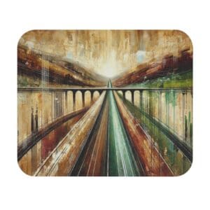 Abstract painting of a futuristic bridge.