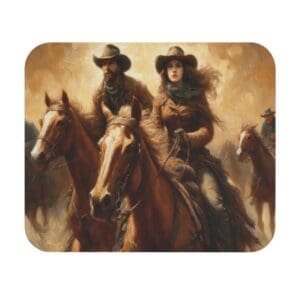 Cowboys and cowgirl riding horses in action.