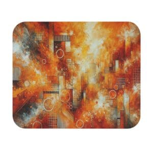 Abstract geometric orange and white artwork.