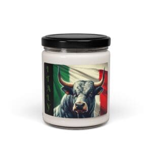 Candle with bull and Italian flag design.