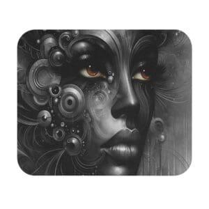 Abstract face with intricate swirling designs.