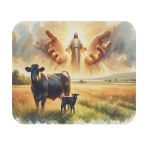 Cows in field with divine presence above.