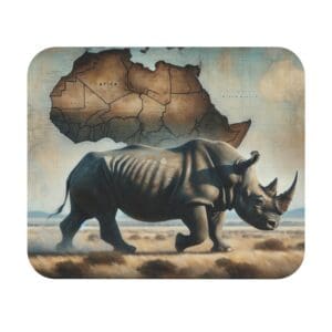 Rhino walking with Africa map background.