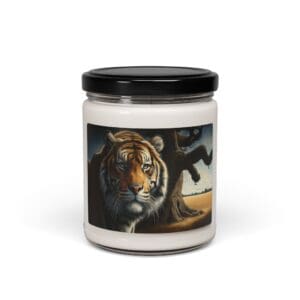 Tiger illustration on candle jar.