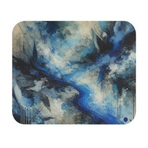 Abstract blue and white swirling painting.