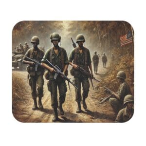 Soldiers walking on a jungle path.