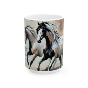 Mug with artistic horse illustrations.