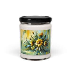 Candle jar with sunflower painting design.