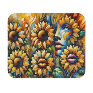 Surreal sunflowers and face with vibrant colors.