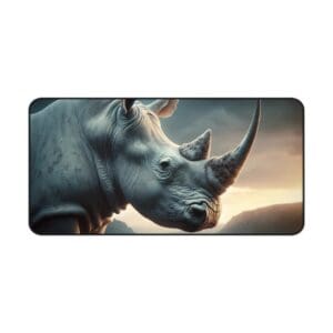 White rhino with sunset background, side view.