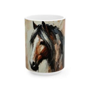 Mug with abstract horse painting design.