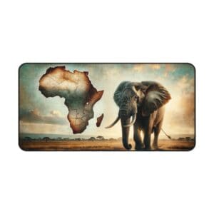 Elephant with African map in background.