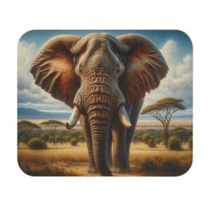 Elephant standing in African savanna landscape.