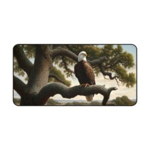 Eagle perched on a tree branch.