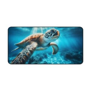 Sea turtle swimming in clear blue water.