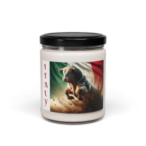 Candle jar with Italian bull design.