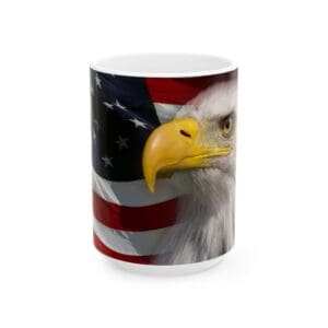 Eagle and American flag on a mug.