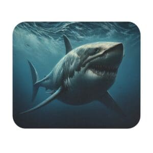 Great white shark swimming underwater.
