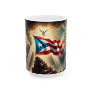 Puerto Rican flag with angel and clouds.