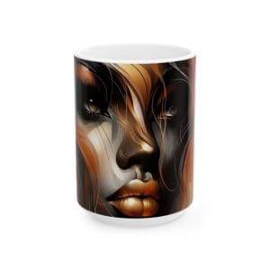 Mug with abstract artistic face design.