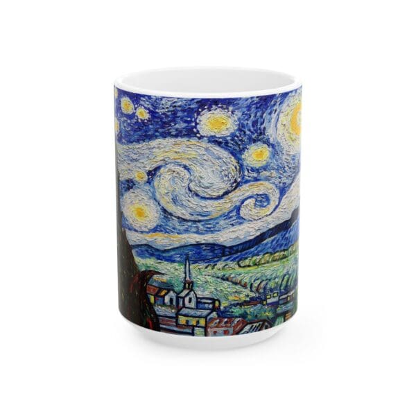 10300CC15W - 15oz Ceramic Mug, VAN GOGH - STARRY NIGHT MOUNTAIN VILLAGE