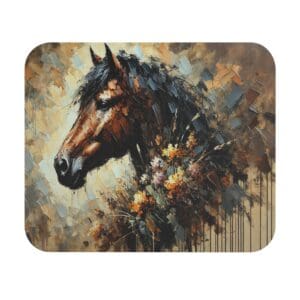 Abstract painting of horse with flowers.