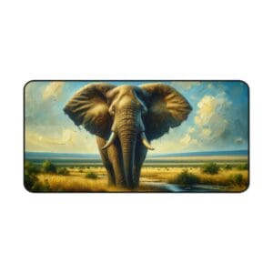 Elephant standing in a scenic landscape.
