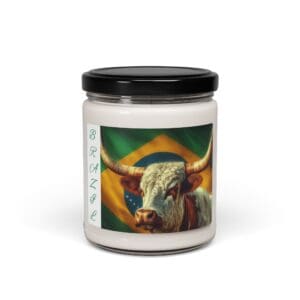 Candle jar with bull and Brazilian flag.